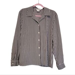 Haberdashery white, Maroon, grey stripped long sleeve button up blouse. SZ 12